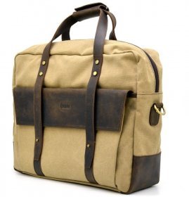 Текстильная светло-коричневая мужская сумка для ноутбука и документов TARWA (19931)