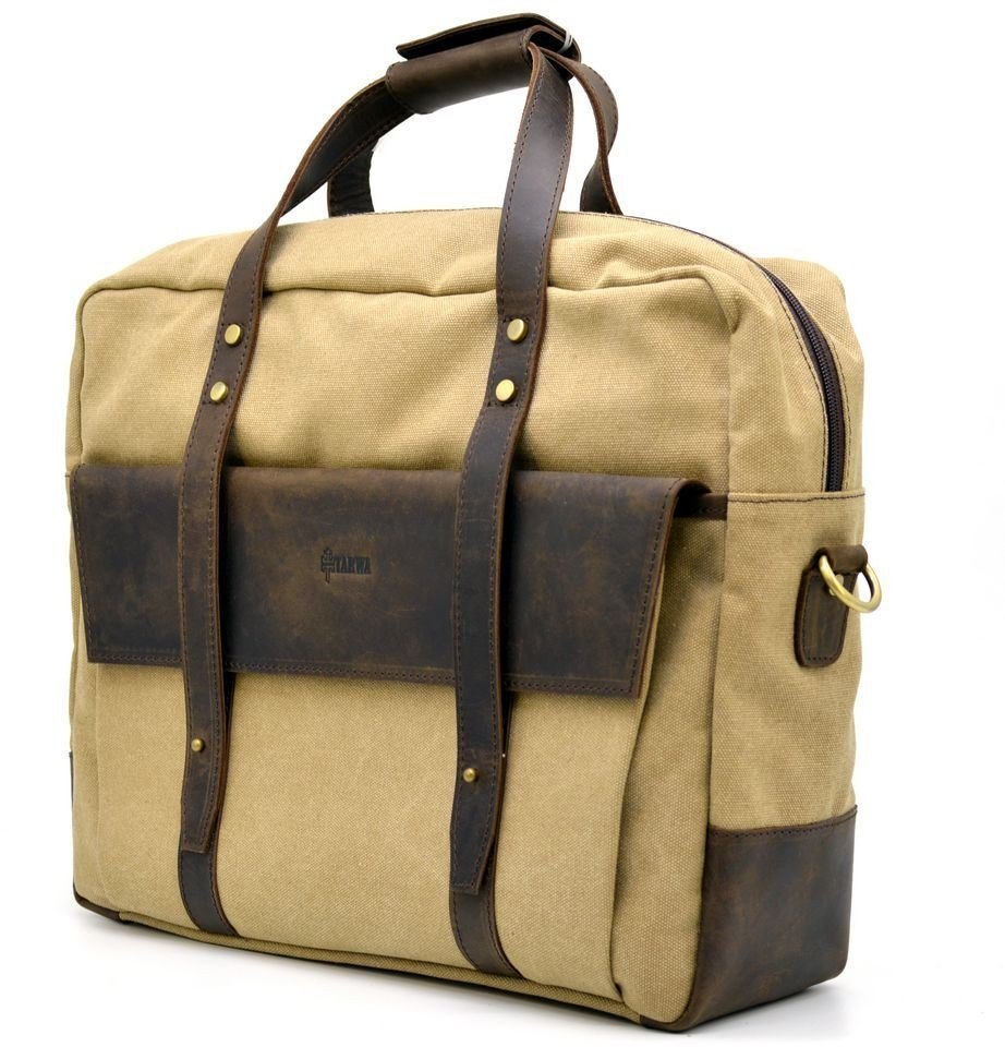 Текстильна світло-коричнева чоловіча сумка для ноутбука та документів TARWA (19931)