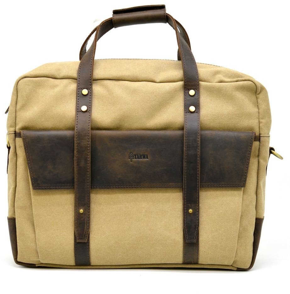 Текстильная светло-коричневая мужская сумка для ноутбука и документов TARWA (19931)
