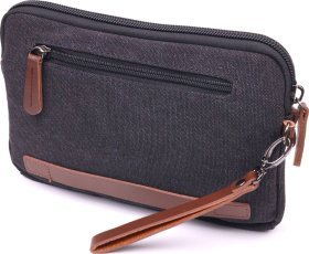 Зручний чоловічий клатч з текстилю чорного кольору з ремінцем кисті Vintage (2421258)