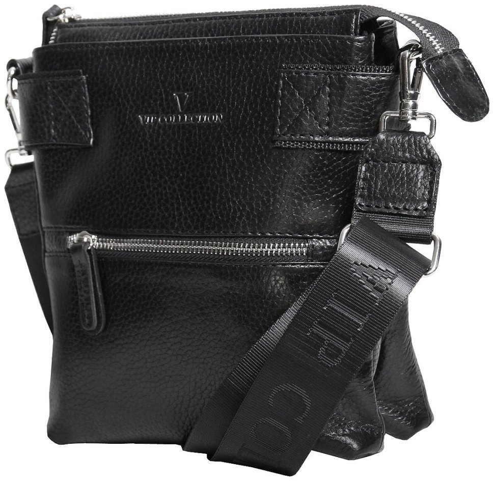 Міська чоловіча сумка через плече із натуральної шкіри Vip Collection чорного кольору 102660 modnotak фото №1