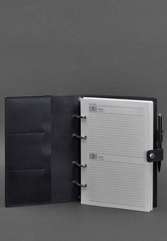 Темно-синий кожаный блокнот (Софт-бук) с датированным блоком - BlankNote (42660)