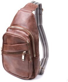 Стильная женская слинг-сумка с одной лямкой из экокожи Vintage 22760 Коричневая