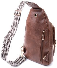Стильная женская слинг-сумка с одной лямкой из экокожи Vintage 22760 Коричневая