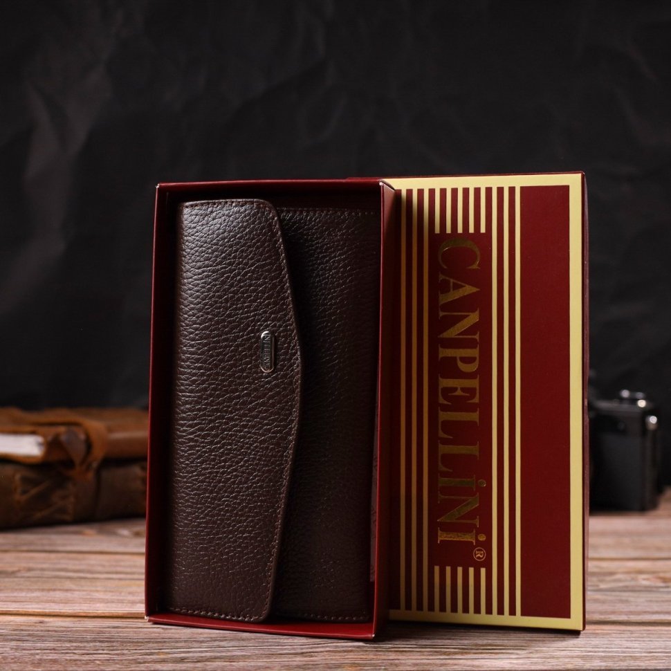 Горизонтальний жіночий гаманець коричневого кольору із натуральної шкіри флотар CANPELLINI (2421696)