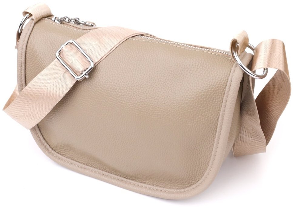 Жіноча напівкругла сумка зі шкіри флотар через плече Vintage 103160 бежева modnotak фото №1