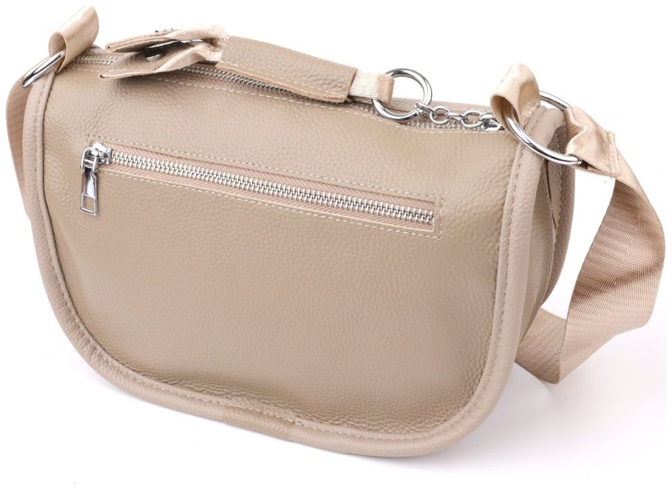 Жіноча напівкругла сумка зі шкіри флотар через плече Vintage 103160 бежева modnotak фото №2