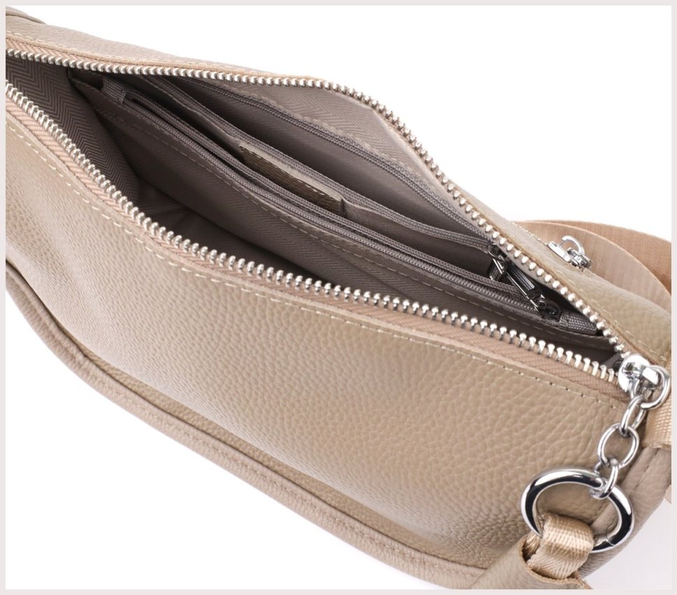 Жіноча напівкругла сумка зі шкіри флотар через плече Vintage 103160 бежева modnotak фото №6