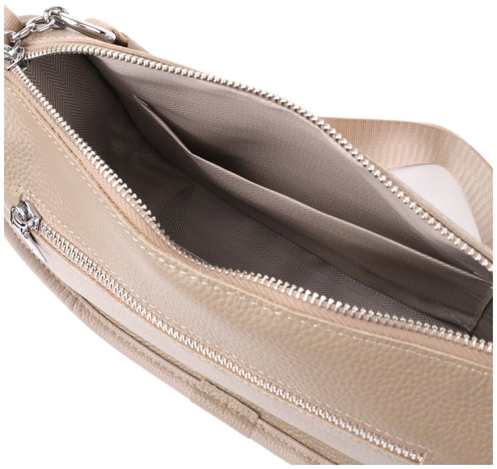 Жіноча напівкругла сумка зі шкіри флотар через плече Vintage 103160 бежева modnotak фото №7