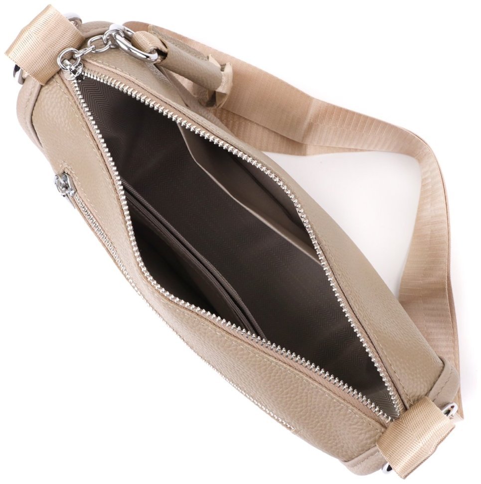 Жіноча напівкругла сумка зі шкіри флотар через плече Vintage 103160 бежева modnotak фото №8