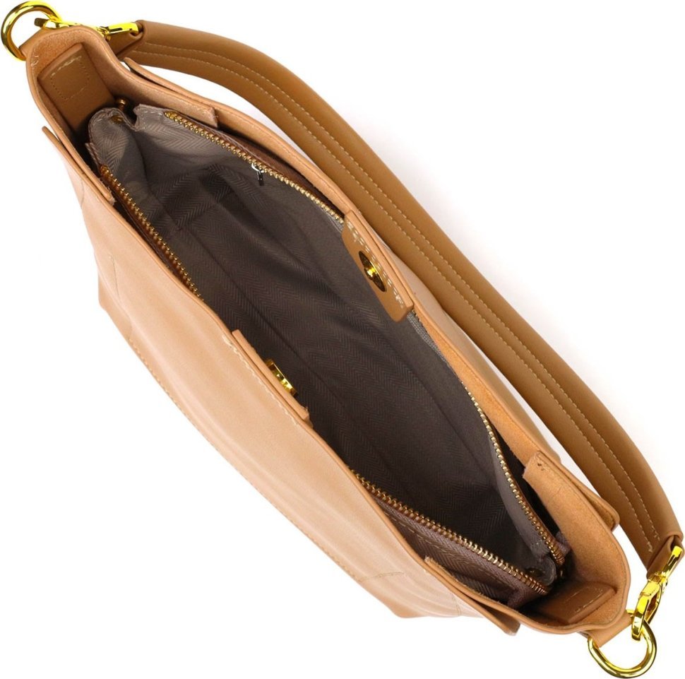 Женская сумка из натуральной кожи песочного цвета с одной лямкой Vintage (2422110)