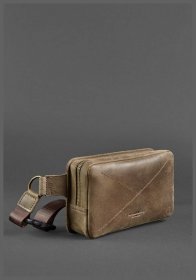 Кожаная сумка на пояс темно-коричневого цвета на молнии BlankNote Dropbag Mini (12630)