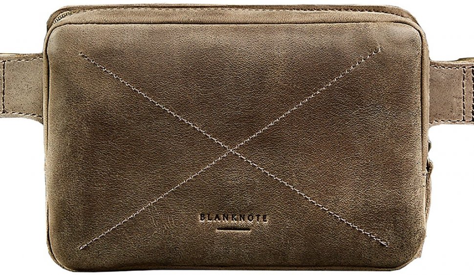 Кожаная сумка на пояс темно-коричневого цвета на молнии BlankNote Dropbag Mini (12630)