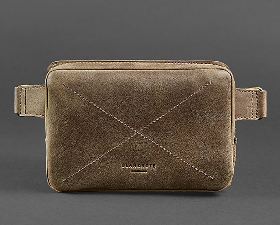 Кожаная сумка на пояс темно-коричневого цвета на молнии BlankNote Dropbag Mini (12630)