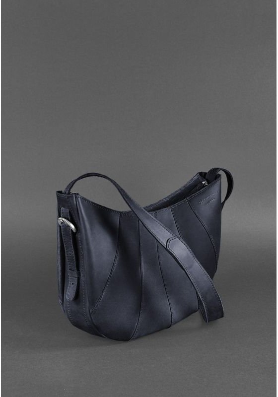 Вінтажна сумка темно-синього з високоякісної шкіри на блискавці BlankNote Круассан (12649)