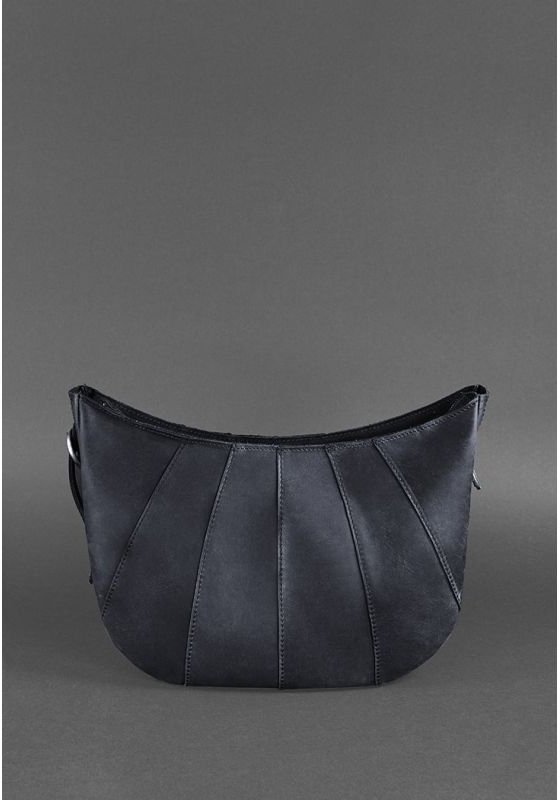 Винтажная сумка темно-синего из высококачественной кожи на молнии BlankNote Круассан (12649)