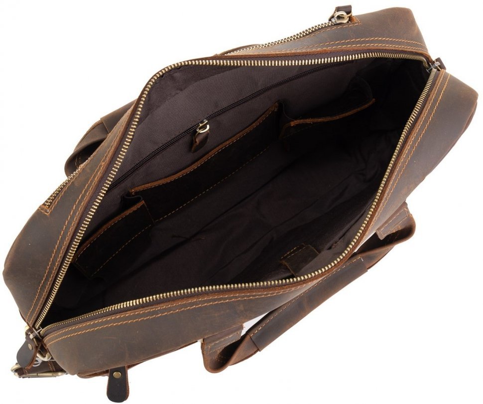 Чоловіча сумка для ноутбука з вінтажної шкіри коричневого кольору Tiding Bag (15814)