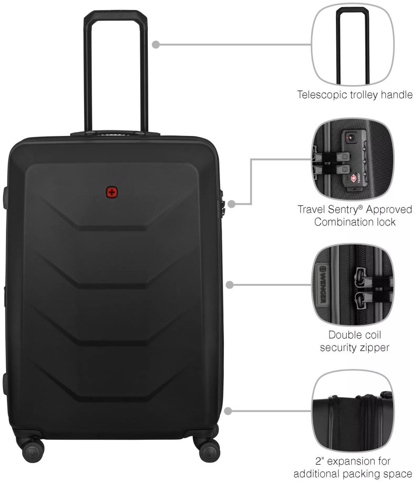 Валіза Wenger, Prymo, велика, пластик, 4 колеса, чорна фото №6 Валіза Wenger, Prymo, велика, пластик, 4 колеса, чорна modnotak фото №6