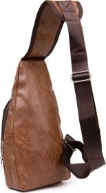 Мужская вместительная рыжая сумка-слинг из кожзама Vintage (20573)