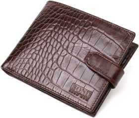 Чоловічий гаманець з натуральної шкіри коричневого кольору з тисненням під крокодила BOND (2422043)