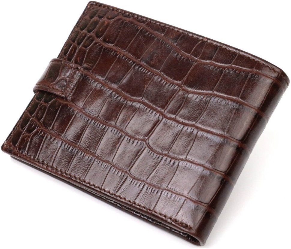 Мужской горизонтальный кошелек из натуральной кожи коричневого цвета с тиснением под крокодила BOND (2422043)