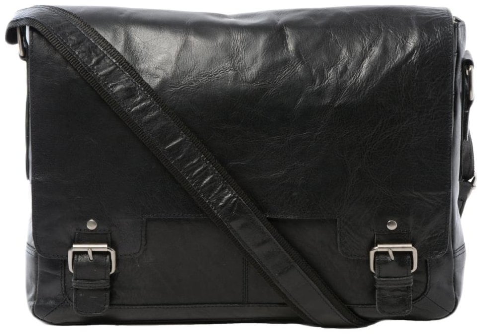 Деловая мужская сумка из натуральной кожи для ноутбука до 15" Ashwood черного цвета 94360 modnotak фото №1