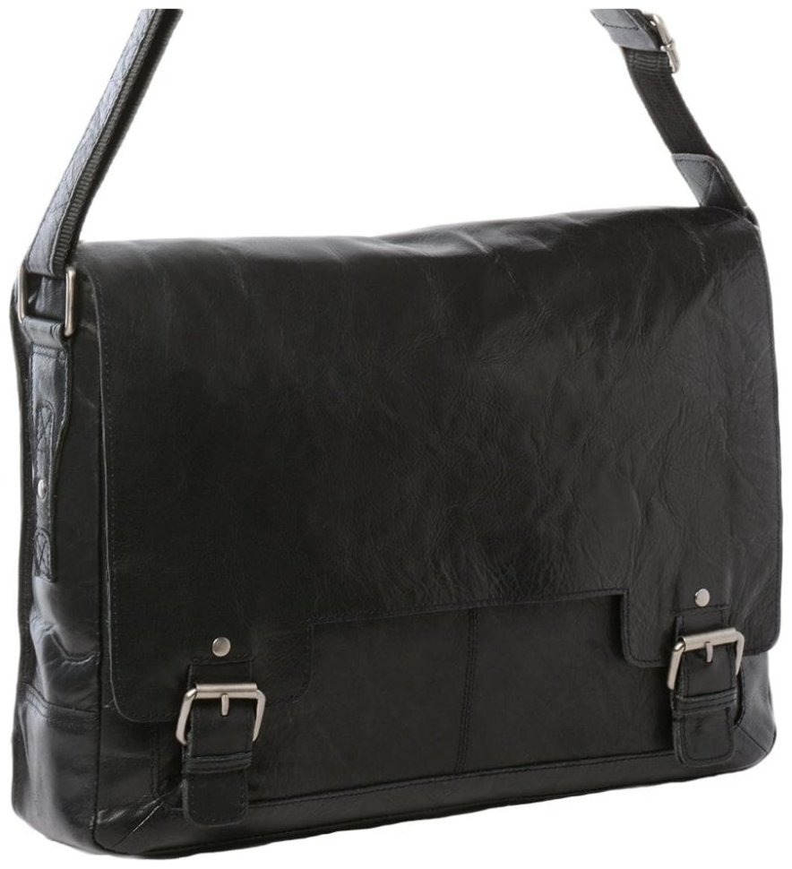 Деловая мужская сумка из натуральной кожи для ноутбука до 15" Ashwood черного цвета 94360 modnotak фото №2