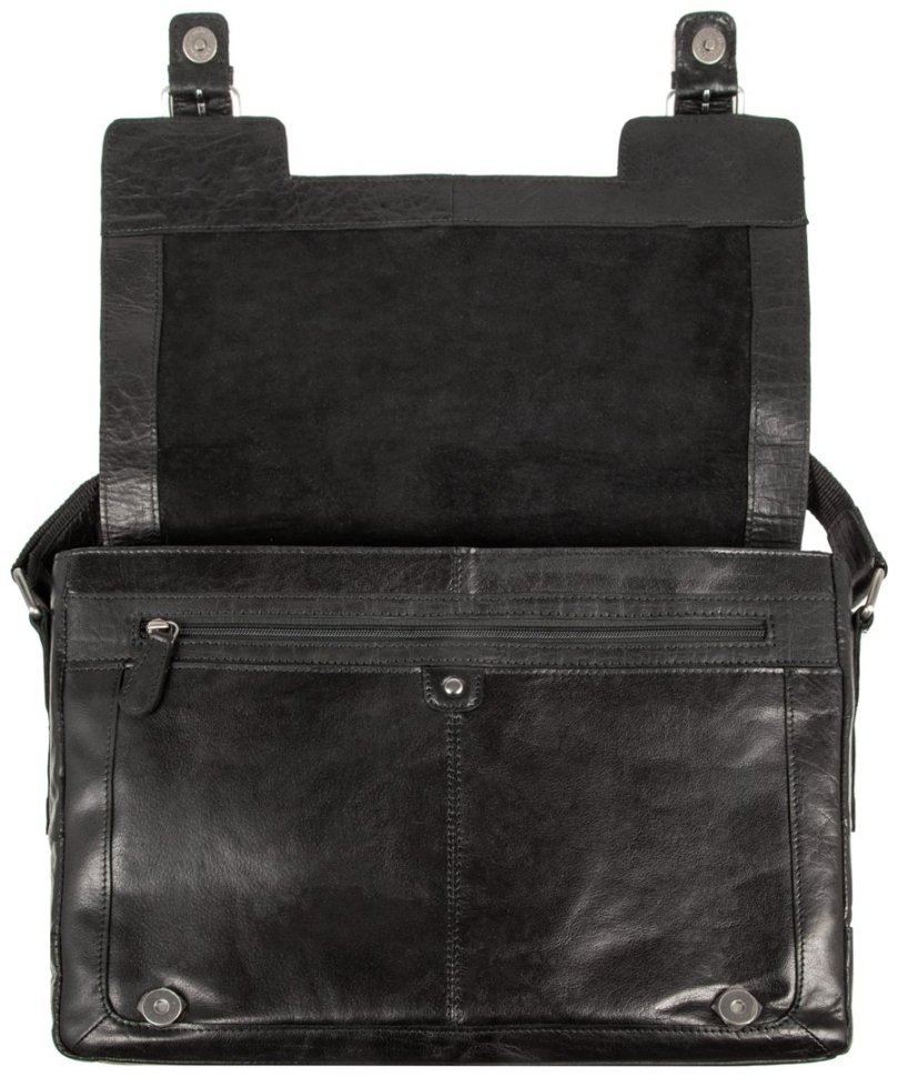 Деловая мужская сумка из натуральной кожи для ноутбука до 15" Ashwood черного цвета 94360 modnotak фото №6