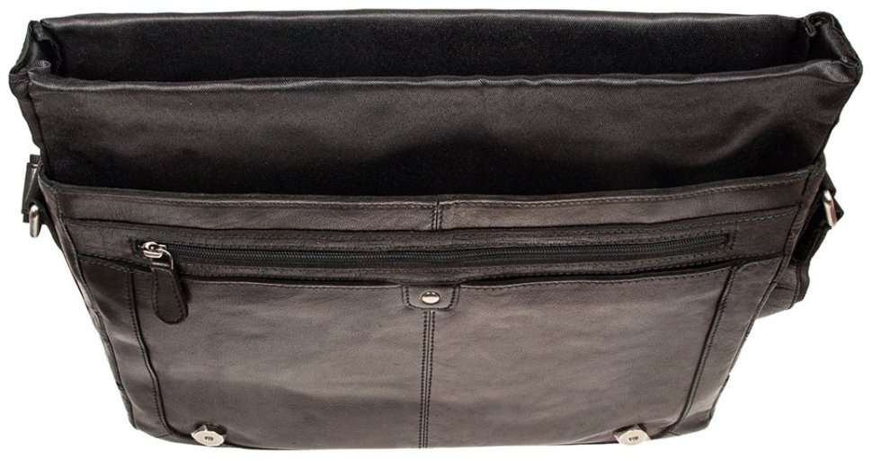 Деловая мужская сумка из натуральной кожи для ноутбука до 15" Ashwood черного цвета 94360 modnotak фото №8