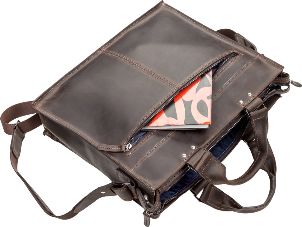 Темно-коричнева сумка для ноутбука зі шкіри крейзі SHVIGEL (11109)