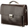 Коричневый кожаный мужской деловой портфель с тиснением под крокодила KARYA (2417270) - 1