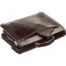 Коричневый кожаный мужской деловой портфель с тиснением под крокодила KARYA (2417270) - 5