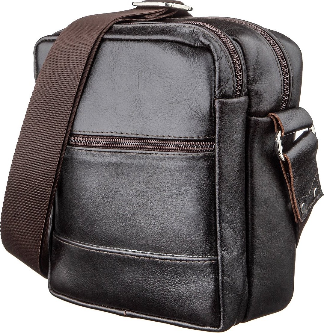 Темно-коричневая объемная мужская сумка из натуральной кожи через плечо SHVIGEL (11142)