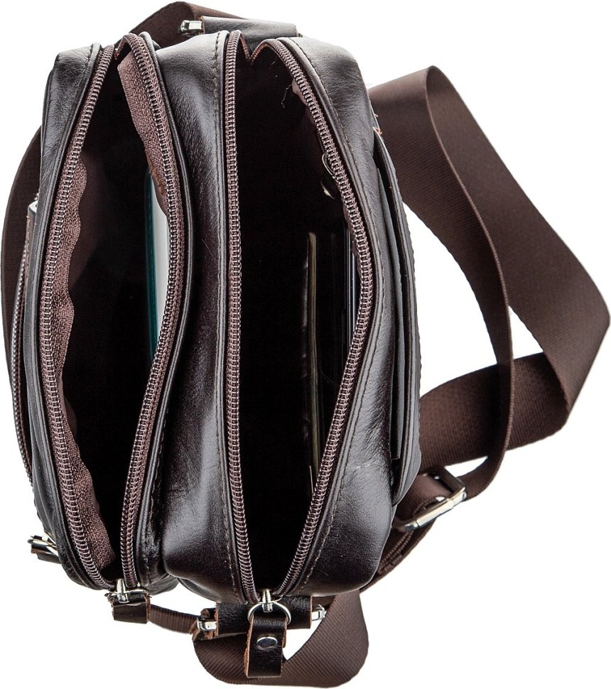 Темно-коричневая объемная мужская сумка из натуральной кожи через плечо SHVIGEL (11142)