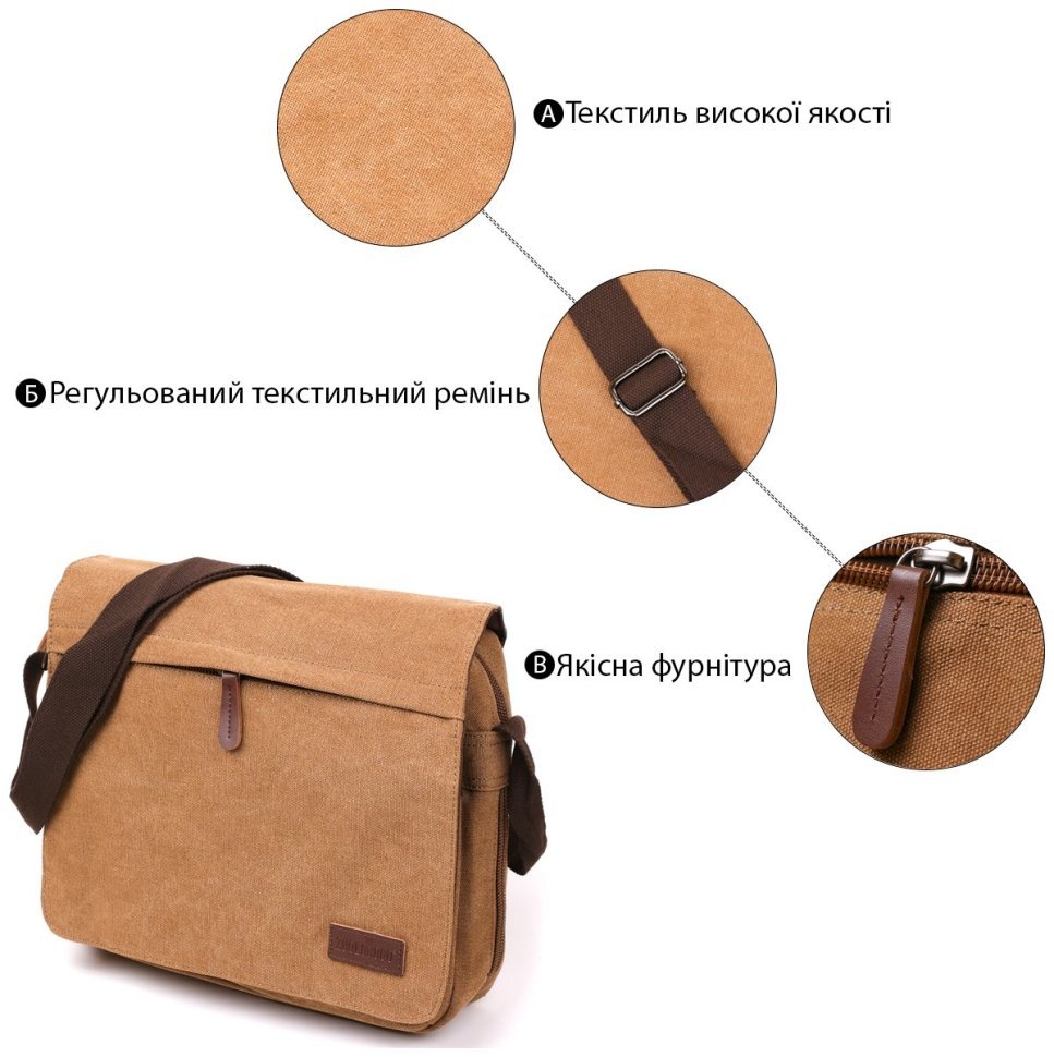 Текстильная сумка для ноутбука коричневого цвета Vintage (20190) modnotak фото №7