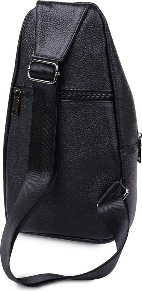 Повседневная кожаная мужская сумка-слинг через плечо в черном цвете Vintage (20202)