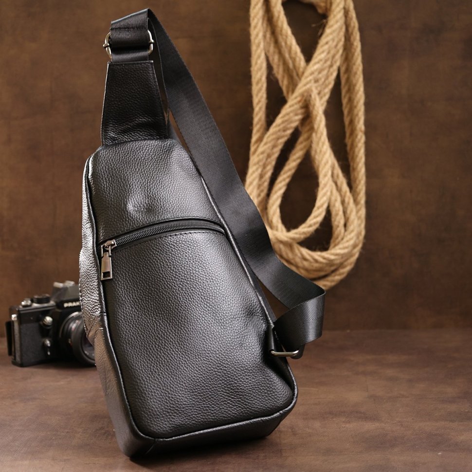 Повсякденна шкіряна чоловіча сумка-слінг через плече у чорному кольорі Vintage (20202)