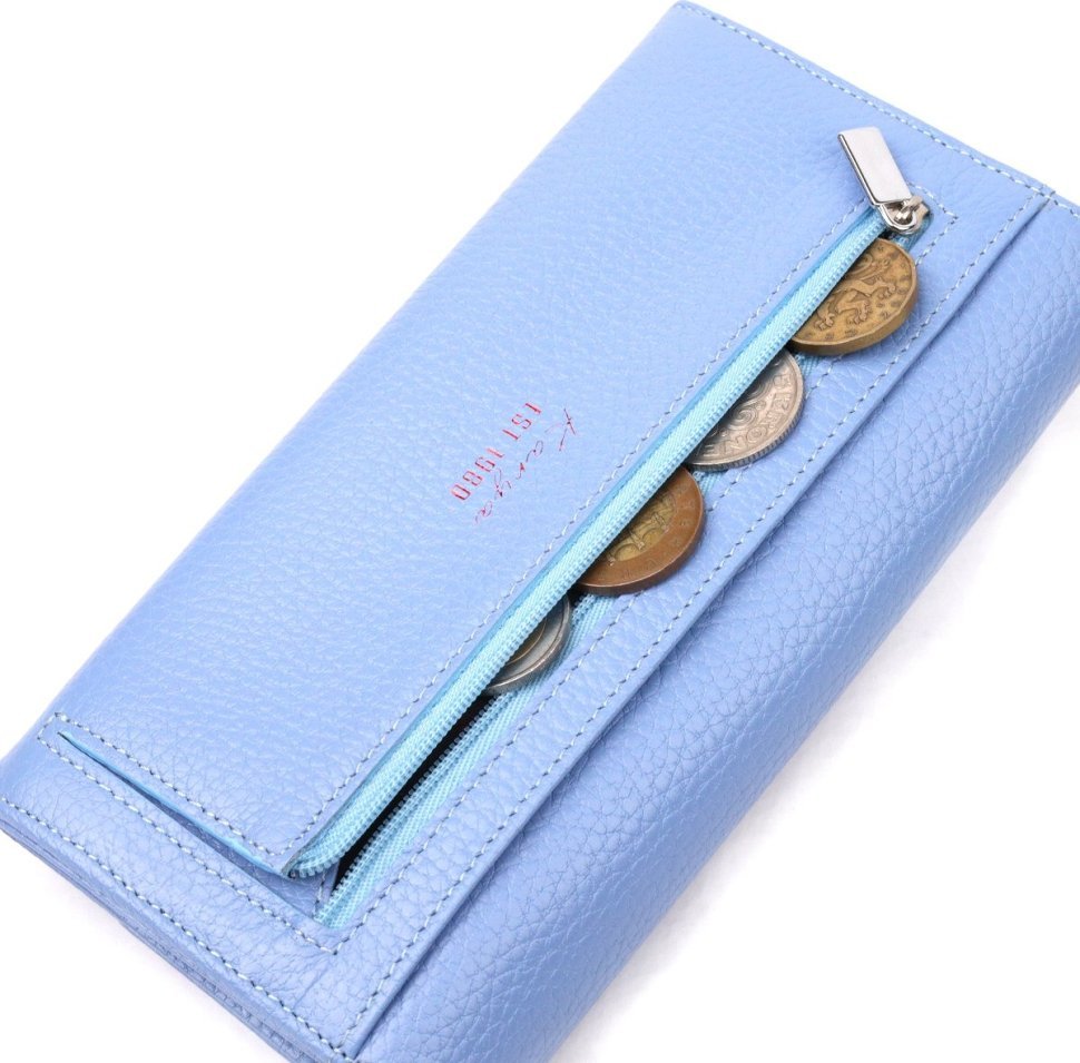 Вместительный женский кошелек голубого цвета из натуральной кожи KARYA (2421146)