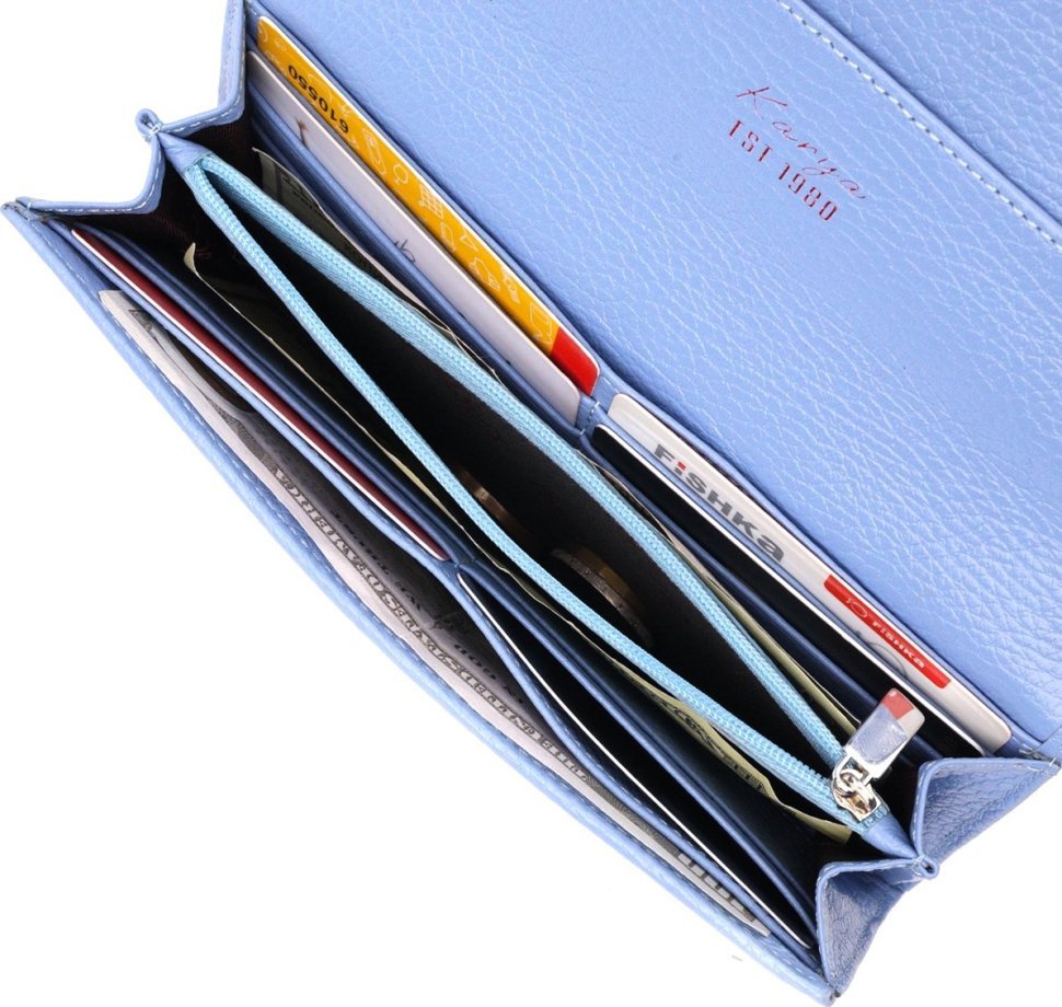Місткий жіночий гаманець блакитного кольору з натуральної шкіри KARYA (2421146)