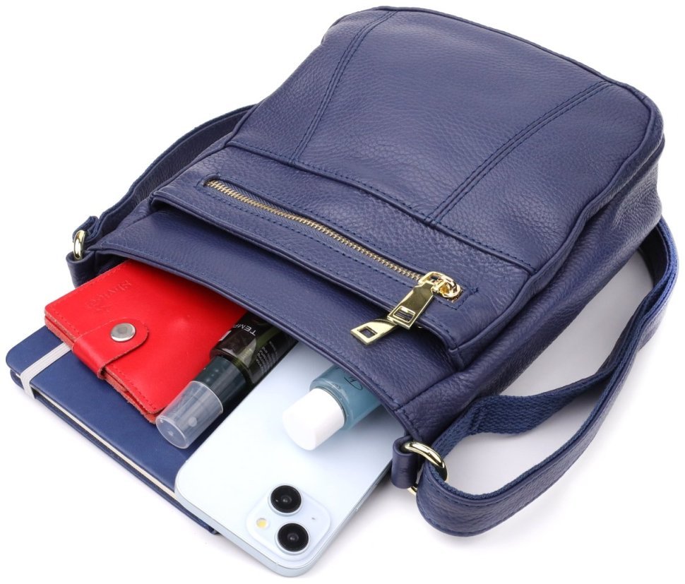Вертикальная женская сумка из кожи через плечо Vintage 94860 синего цвета фото №4 Вертикальная женская сумка из кожи через плечо Vintage 94860 синего цвета modnotak фото №4
