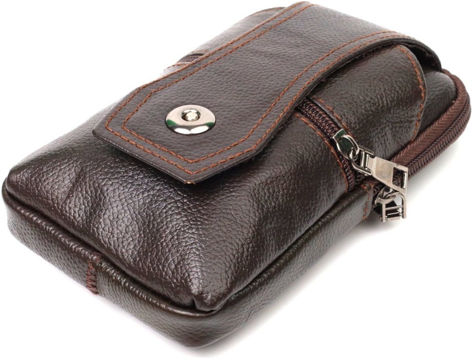 Маленькая кожаная мужская сумка на пояс коричневого цвета Vintage 2422246