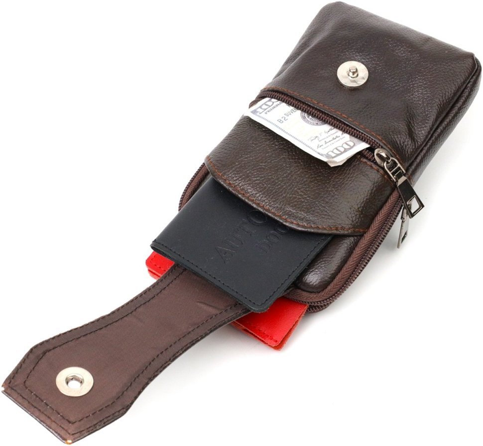 Маленька шкіряна чоловіча сумка на пояс коричневого кольору Vintage 2422246