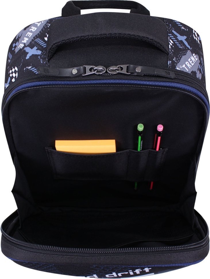 Текстильний чорний рюкзак для хлопчиків з машиною Bagland (55360)