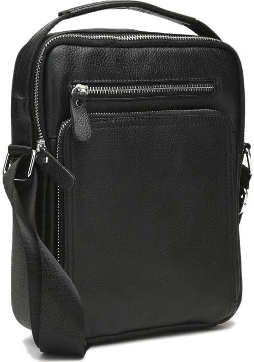 Мужская кожаная сумка-барсетка черного цвета с ручкой Keizer (21354)