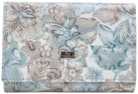 Жіночий гаманець з фактурної шкіри на кнопці із монетницею Desisan 106760 бежевого кольору принт квітів