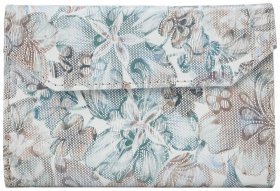 Жіночий гаманець з фактурної шкіри на кнопці із монетницею Desisan 106760 бежевого кольору принт квітів