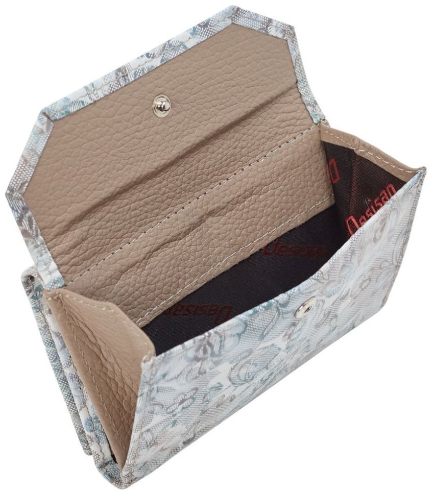 Женский кошелек с фактурной кожи на кнопке с монетницей Desisan 106760 бежевого цвета принт цветов modnotak фото №4