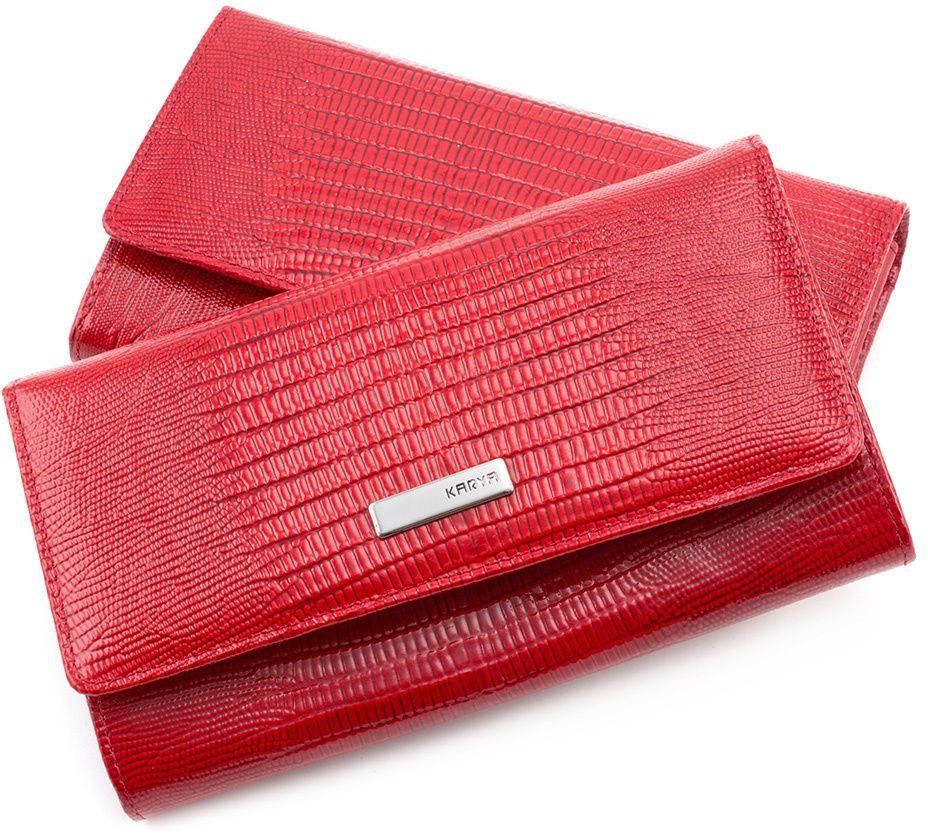 Красный лаковый кошелек с тиснением на коже KARYA (16191)