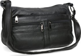 Средняя женская кожаная сумка черного цвета с одной лямкой Borsa Leather (56960)