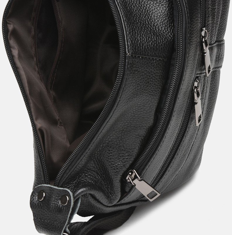Средняя женская кожаная сумка черного цвета с одной лямкой Borsa Leather (56960)